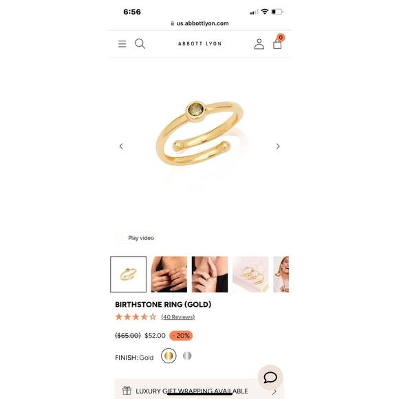 Abbott Lyon Birthstone November Orange Ring Yellow Gold 18kt Plated - Picture 6 of 6